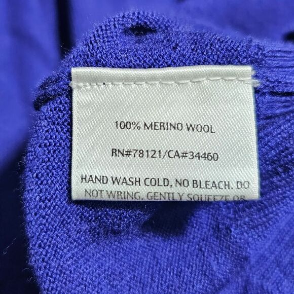 EILEEN FISHER Blue Open Front Merino Wool Long Cardigan Sweater - Size Medium - Picture 7 of 7